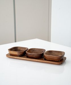 Natural wood <b>condiment</b> serving dishes wooden soy sauce dish <b>seasoning</b> server bowl & tray set - Product Image 3
