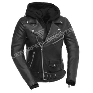 Chaqueta de Cuero para Mujer Everland OEM, Estilo Otoñal, con Cierre, Manga Larga, Corta, Elegante, Ajustada, con Capucha, Estilo Motociclista - Product Image 1