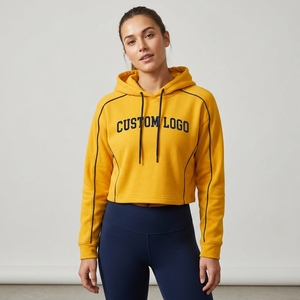 Sudadera Corta Amarilla con Logotipo de Diseño Personalizado, Antiarrugas, Transpirable, para Entrenamiento y Deporte, para Mujer - Product Image 1