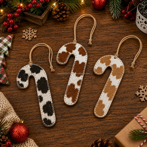 Adorno Navideño de Cuero Genuino de Piel de Vaca con Forma de Bastón de Caramelo, Precio de Fábrica al por Mayor, para Decoración Rústica de Árboles Navideños - Product Image 2