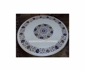 Unique Design Pure <b>White</b> Marble <b>Round</b> Shape With High Quality Finishing Flower Inlay <b>Dining</b> <b>Table</b> Top Use For Home And Hotel - Product Image 3