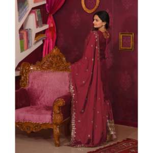 Conjuntos de mujer de diseñador traje de Chinon bordado con trabajo bordado de secuencia - Product Image 6