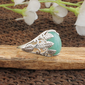 Bague en Amazonite Naturelle, Argent Sterling 925, Pierre Verte Effet Mousse de Mer, Bijou Fait Main, Bague en Pierre Précieuse pour Femme, Cadeau pour le Courage et la Vérité - Product Image 3