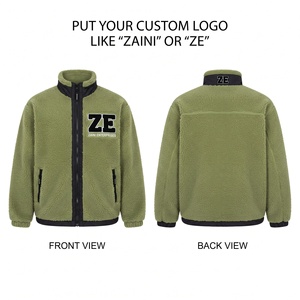 Veste de course en polaire pour homme, qualité supérieure, 240 GSM, en sherpa, vert olive, panneaux contrastants noirs, fermeture éclair intégrale, logo personnalisé en relief - Product Image 1