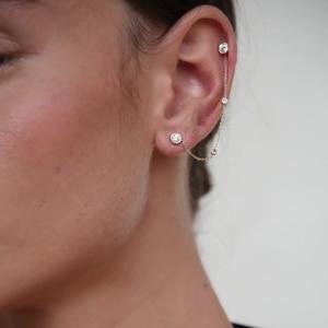 Boucles d'oreilles à double piercing en chaîne, en or massif 14k 18k, connecteur drapé de 6 cm, serti clos de diamant rond cultivé en laboratoire, bijoux pour usage quotidien - Product Image 6