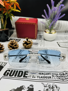Iced Out Moissanite Diamond Sky Blue Glasses Gradient Hip Hop Bling Eyewear Rimless Statement Sunglasses For Party Wear - Product Image 1