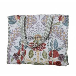 Eco-Friendly Women's 100% Cotton Quilted Tote <b>Bag</b> <b>Long</b> Handle Large Size Made Rajasthan for Daily Use Travel Party - Product Image 3