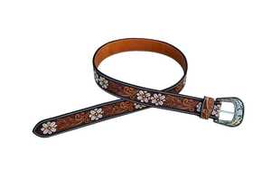 Hand Tooled Genuine <b>Western</b> Leather <b>Belt</b> With Floral Embroidery Alloy Pin Buckle Vintage Style Durable Luxury Feel - Product Image 3