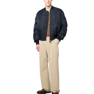 Men's Navy Bomber <b>Jacket</b> Stand Collar <b>Zipper</b> Casual Autumn Wear Polyester Windproof Solid Color Regular Fit - Product Image 5
