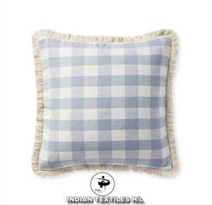 ปลอกหมอนผ้าทอลายสก็อตสุดหรู ปลอกหมอนอิงผ้าฝ้ายขายส่ง ปลอกหมอนอิงแบบกำหนดเอง ขนาด 45x45 ซม. พร้อมพู่ห้อยและซิป - Product Image 1