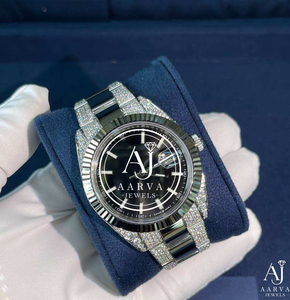 Reloj de Cuarzo de Acero Inoxidable de 40 mm con Bisel de Moissanita, Esfera Negra, Pantalla Analógica, Reloj de Lujo Unisex para Negocios con Fecha - Product Image 1