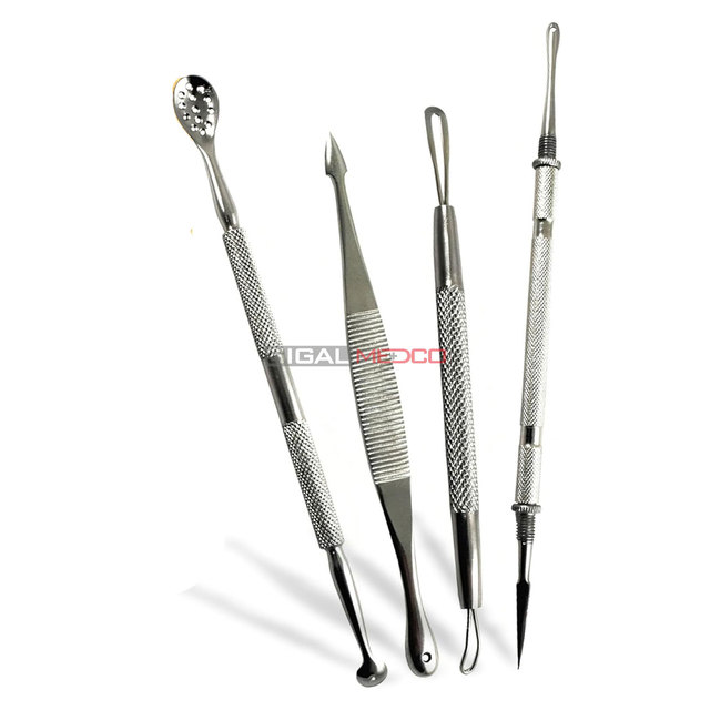 Blackhead Remover Extractor 4-Piece Stainless Steel Pimple Popper Acne Whitehead Cleaner Kit Reusable Eco-Friendly Portable