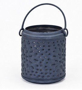 Lanterne suspendue en métal de style unique de qualité supérieure, revêtement en poudre bleue, porte-bougie en fer, lanternes décoratives avec verre - Product Image 2