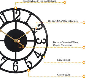 Reloj de Pared Negro con Números Arábigos, Funciona con Batería, Silencioso, Sin Tictac, Reloj Redondo Clásico para Sala de Estar, Oficina, Cocina, Dormitorio - Product Image 3