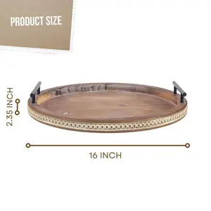 Plateau en bois avec poignées en cuir, plateau ottoman en bois style farmhouse, plateau de présentation en bois de luxe pour salle d'exposition, Safe Zahid Exports - Product Image 3