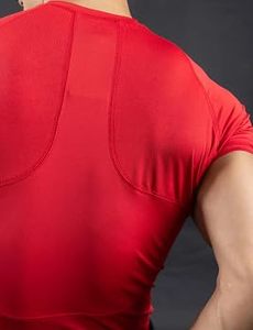 <b>Red</b> Athletic Compressed Knitted O-Neck Polyester/Cotton <b>Men's</b> Slim Fit Vintage Muscle Workout Casual Fitness Training <b>Shirt</b> - Product Image 3