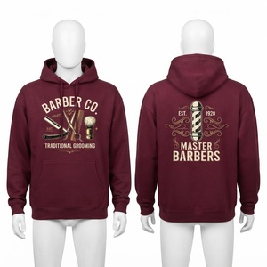 Sudadera con Capucha Premium de Felpa de Algodón para Barbero, Ecológica, Transpirable, Impermeable, con Bolsillos, Diseño Pullover, para Hombre, Color Rojo Vino, Puños Acanalados - Product Image 1