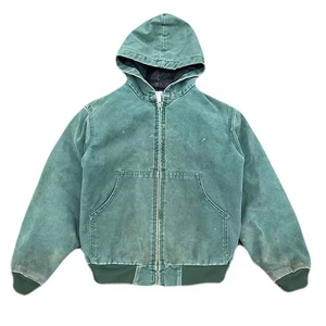 Chaqueta de Trabajo Pesada Personalizada con Forro, Estilo Vintage Desgastado, con Capucha y Cremallera, Lavado Ácido, para Hombre, Térmica, a la Moda - Product Image 6