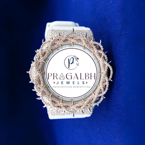 นาฬิกาเพชรหรู Pragalbh Jewels รุ่น Crown Thorns Bezel Iced Out สายสแตนเลสและยาง สำหรับผู้ชาย ผู้หญิง และทุกเพศ เหมาะสำหรับงานปาร์ตี้ - Product Image 6