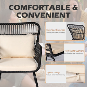 Juego de Muebles de Exterior de Lujo de 3 Piezas para Jardín, Balcón, Patio, Parque, Mesa de Acero KD, Silla de Ratán, Sofá de Tela para Ocio y <span class=keywords><strong>Bistro</strong></span> - Product Image 5