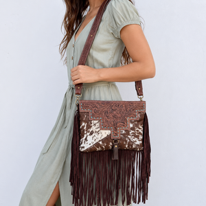 Nouveau sac à main élégant en cuir de vachette, unique, de créateur, avec des franges en cuir sculptées à la main, multi-usages pour femmes - Product Image 1