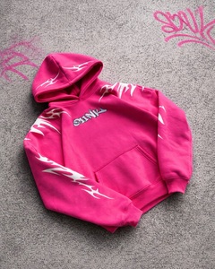 Sweat-shirt à capuche en polaire style punk unisexe, imprimé flamme rose et bleu, coupe classique, pour l'automne - Product Image 3