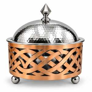 Plat à réchaud rond avec support en bois, base en bois, revêtement extérieur en bois, chauffe-plat artisanal en bois - Product Image 6
