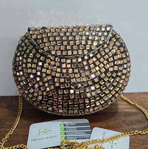 Bolso de mano vintage para novias, con mosaico de espejos, tipo clutch para mujer, hecho a mano con pedrería Kundan metálica, bolso cruzado tipo bandolera. - Product Image 1