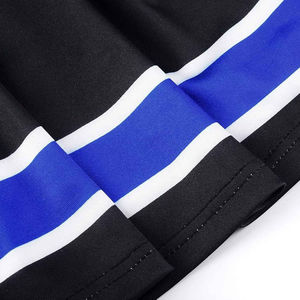 Navy Blue Polyester/Cotton Casual Durable Cheerleader Outfit Gold White Trim Short Sleeve <b>Top</b> <b>Flowy</b> Pleated Shorts Mid Waist - Product Image 5