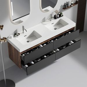 Grace 60 \ "bagno moderno Vanity noce bianco lucido solido lavello a parete galleggiante vanità morbidi cassetti neri - Product Image 1