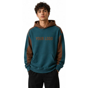 Men's Hooded Sweatshirt Teal <b>Brown</b> Raglan Sleeve <b>Fleece</b> Casual Autumn Regular Fit Front Logo Heat-Transfer Printing - Product Image 4