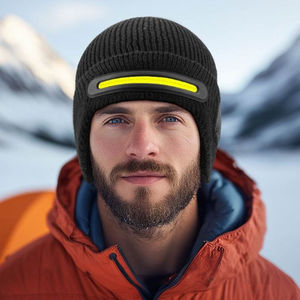 Bonnet tricoté à la main avec lumière LED, finition délavée unie, 100 % acrylique, isolation avancée pour le cyclisme, bonnet unisexe en tricot élastique - Product Image 6