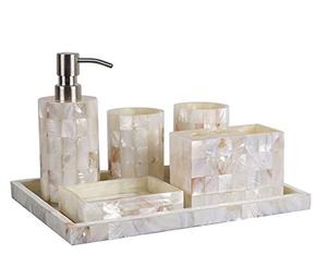 Juego de Baño Personalizado con Logotipo, 5 Piezas con Diseño de Incrustaciones MOP, Dispensador de Jabón, Portacepillos de Dientes, al Mejor Precio - Product Image 1