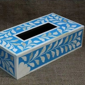 Caja de pañuelos de madera con incrustaciones de hueso, hecha a mano, de lujo, ecológica, artesanal, decorativa para interiores modernos, hogares, hoteles y restaurantes. - Product Image 1