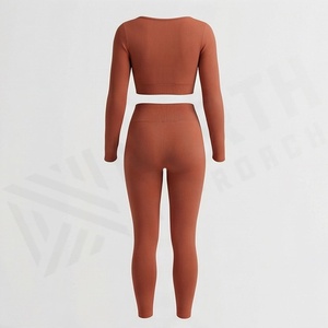 Ensemble de yoga deux pièces pour femmes, haut court sans couture, leggings taille haute, vêtements de sport, tenue de fitness push-up, vêtements de sport - Product Image 2