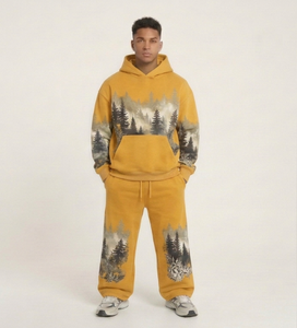 Ensemble sweat-shirt et pantalon de survêtement vert pour homme, imprimé forêt, deux pièces, tenue décontractée d'automne - Product Image 6