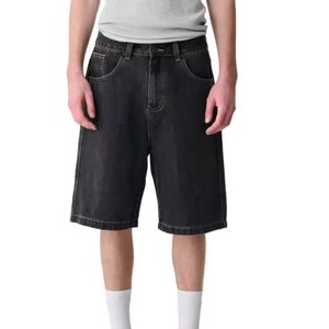 Shorts en jean pour hommes, coupe droite, taille haute, délavage foncé, décontracté, été, en coton tissé, style jean, pantalon large, OEM - Product Image 3