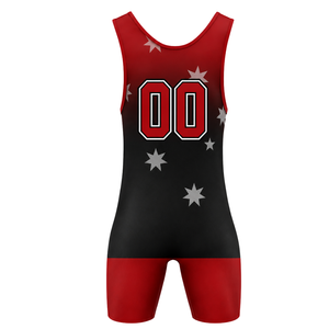 <b>Men</b> Red Black Sublimated <b>Wrestling</b> <b>Singlet</b> Polyester Lightweight <b>Wrestling</b> Uniform Sleeveless Athletic Competition Training - Product Image 3