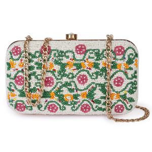 Nouvel arrivage Embrayage de boîte brodée pour femmes styliste Sacs à main en perles de rocaille Sacs de mariée Boîte personnalisée Embrayage Géométrique Satin - Product Image 5