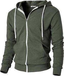 Sweat à capuche zippé orange pour homme, 100 % coton, couleur unie, coupe décontractée, molleton bouclette 300 g, anti-rétrécissement, respirant, idéal pour l'hiver - Product Image 2