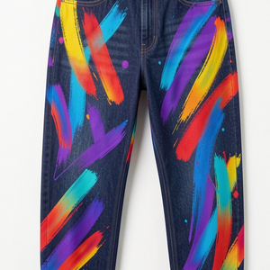 Jean baggy taille mi-haute imprimé street art pour femme, délavé foncé, coupe ample, en denim écologique, style streetwear Y2K - Product Image 2