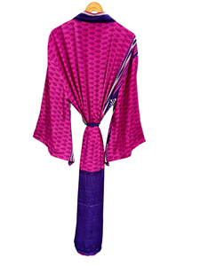 Robe en soie longue jusqu'aux chevilles, robe multicolores, robe de nuit, robe indienne vintage en soie recyclée, kimono en sari - Product Image 6