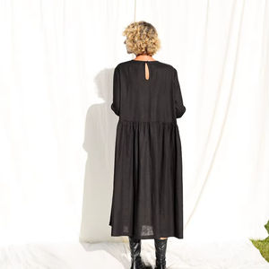 Vestido maxi de lino negro para mujer, sin mangas, corte holgado, elegante, liso, ecológico, transpirable, estilo A con espalda con abertura tipo llave - Product Image 1