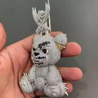 Collar de Plata de Ley 925 con Colgante de Oso Pirata de Moissanita, Joyería Hip Hop para Fiesta, Boda, Regalo