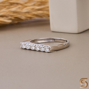 Anillo de Diamantes de Seis Piedras en Oro Blanco Sólido de 18K, Anillo de Aniversario Minimalista y Elegante para Mujer, Anillo de Compromiso - Product Image 3