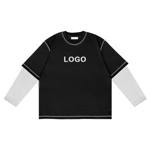Men's Black Oversized T-Shirt With <b>White</b> Contrast Trim And Front Logo Print Casual Knitted Short Sleeve O-Neck Style - Product Image 1