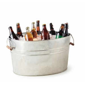 Bac à boissons en acier inoxydable et seau à vin galvanisé avec deux poignées, bac à glace métallique pour le refroidissement du champagne et de la bière, idéal pour les fêtes - Product Image 2