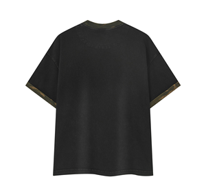 Camiseta Unisex de Manga Corta Negra para Hombre con Paneles y Detalles de Camuflaje, Cuello Redondo, Estilo Casual de Punto, Lavado Mineral y Corte Holgado - Product Image 2