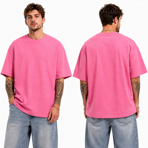 <b>Pink</b> Oversized Men's T-Shirt 100% Cotton Heavyweight Knitted Short Sleeve Crew Neck Solid Digital Blank Casual Streetwear - Product Image 4