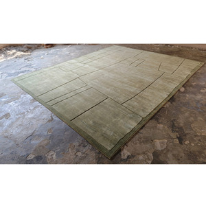 Tapis en laine fait main de luxe, tapis moderne à bordure verte, tapis design pour salon - Product Image 2